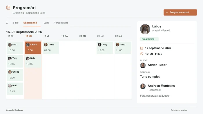 Week calendar, with each day's appointments and Thursday selected.
